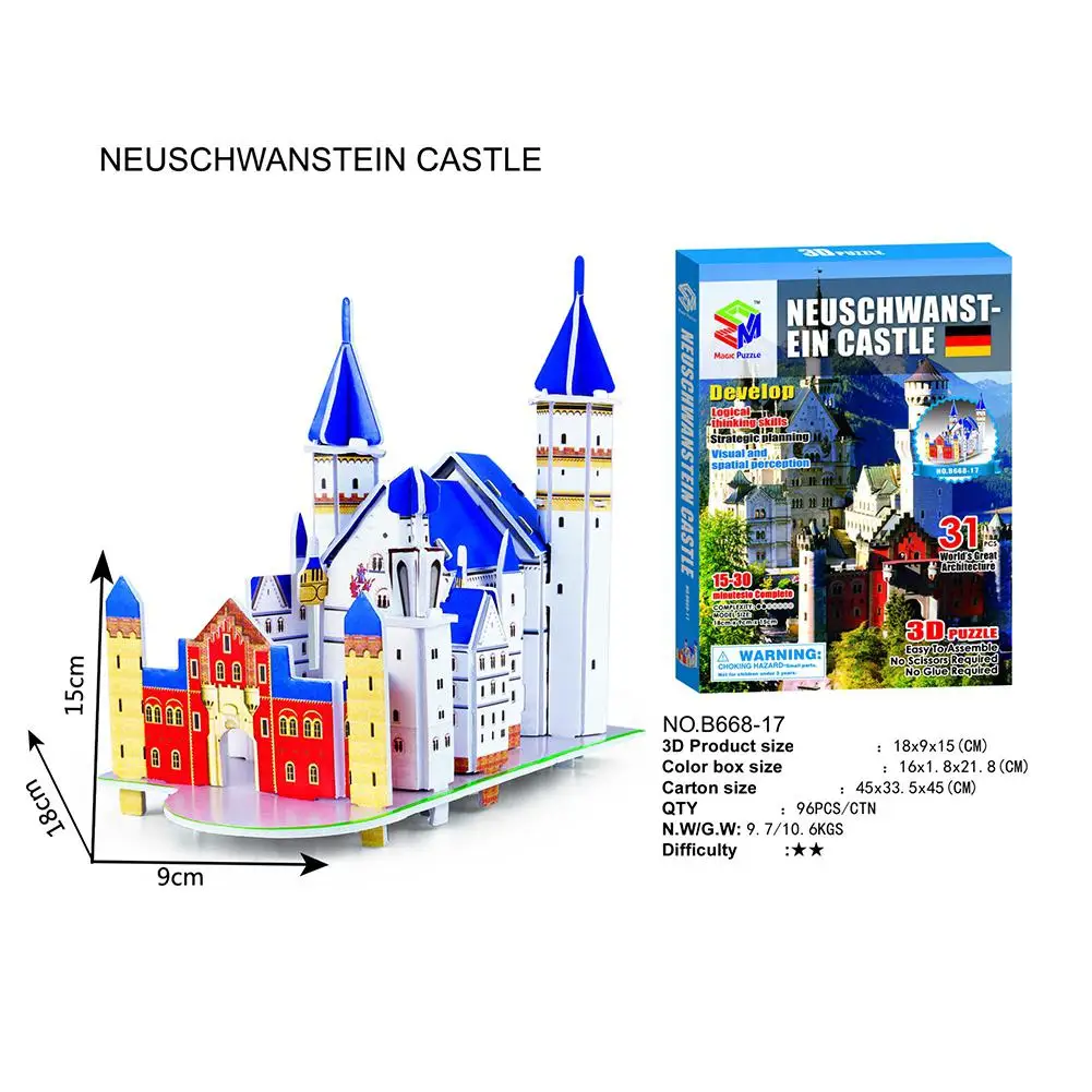 Neuswan Castle Игрушка-Известое здание 3d головоломка для DIY - Цвет: Neuswan Castle