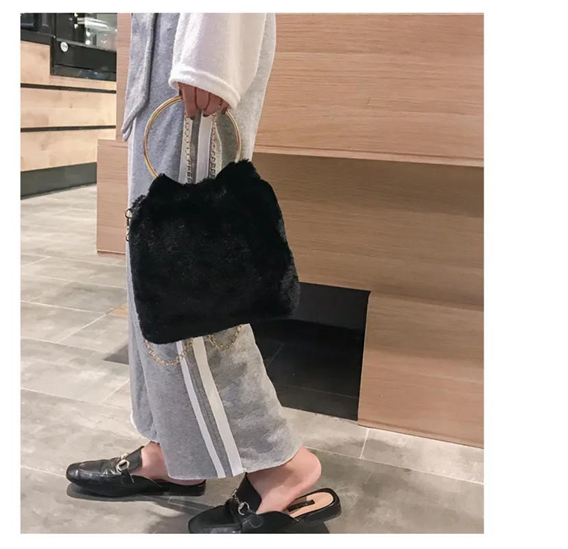 Модные пушистые плюшевые Наплечные сумки из искусственного меха одноцветная