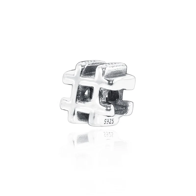 2019 Новое поступление серебряные бусины 925 пробы хэштегом символ брелоки подходят