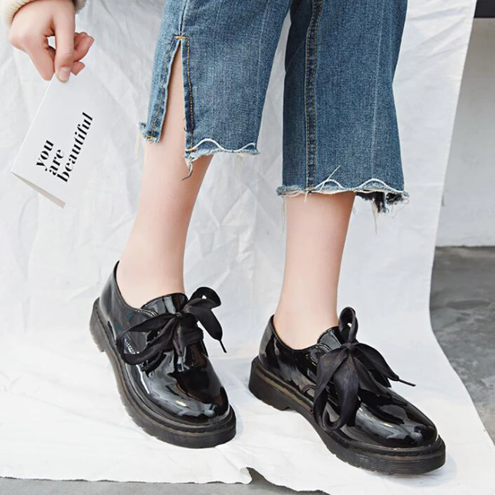 

New Casual Woman Platform Black Flats Ladies Footwear British Style Oxfords Women's Round Toe single shoes Autumn Retro hy684