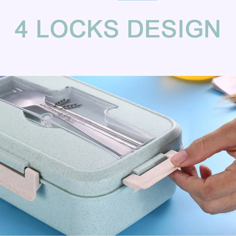 1.1L Ланч бокс 3 слоя пшеничной соломы Bento коробка герметичная микроволновая посуда