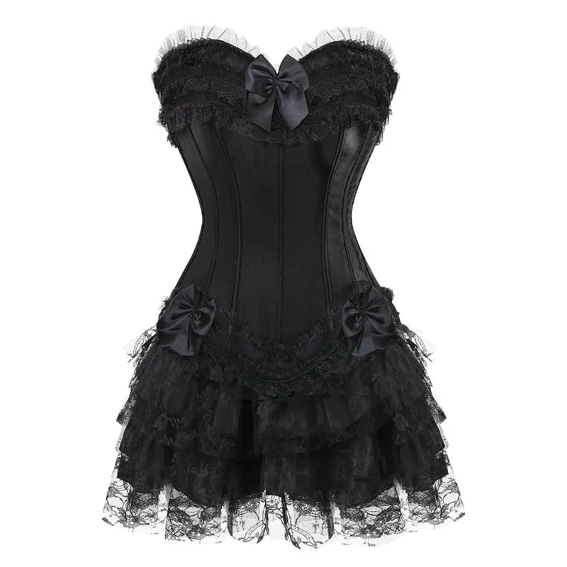 

Sapubonva corset and skirt set tutu costume gothic corset tank tops for women floral lace trim corsets dress vintage cosplay