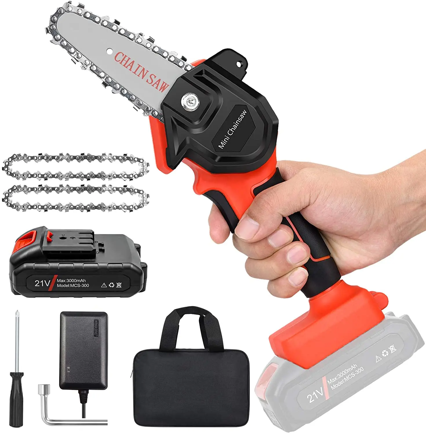 

Mini Cordless Chainsaw Kit, Upgraded 4" One-Hand Handheld Electric Portable Chainsaw, 21V Rechargeable 3000mAh Metal wall plate