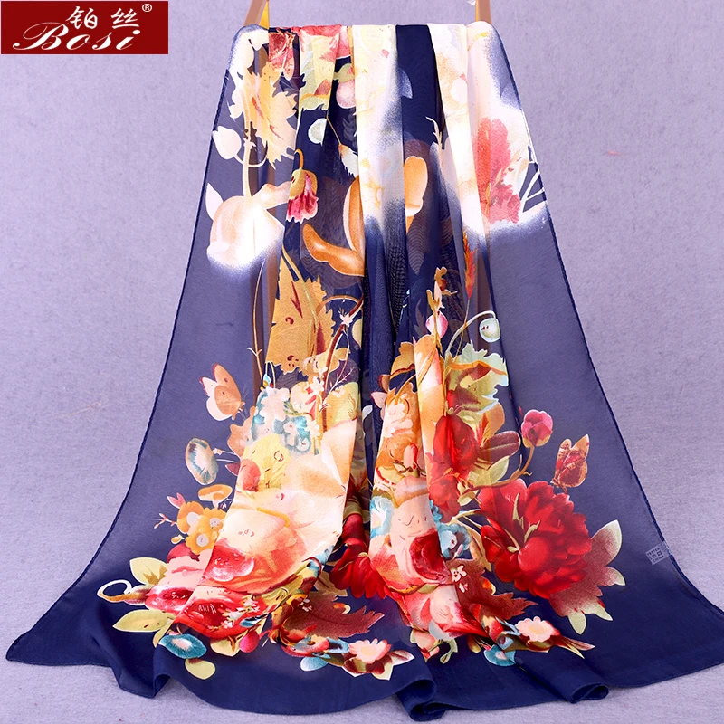 

New Chiffon scarf Flowers Shawls print women fashion Spring Summer scarves Thin silk hijab Stoles ladies Scarf luxury Wholesale