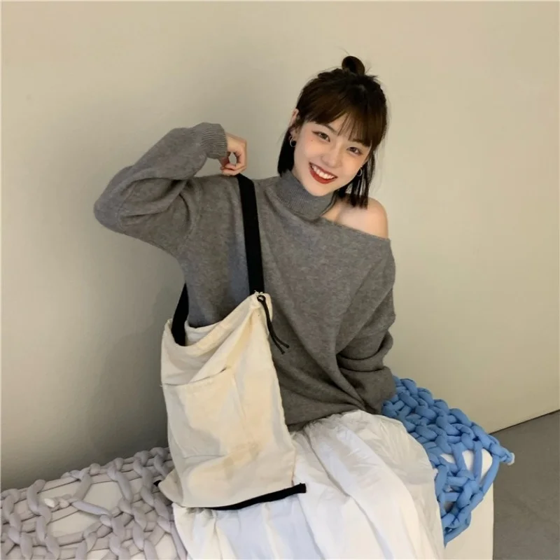 Шикарный ранний осенний Топ тонкий дизайн рваный пуловер с открытыми плечами