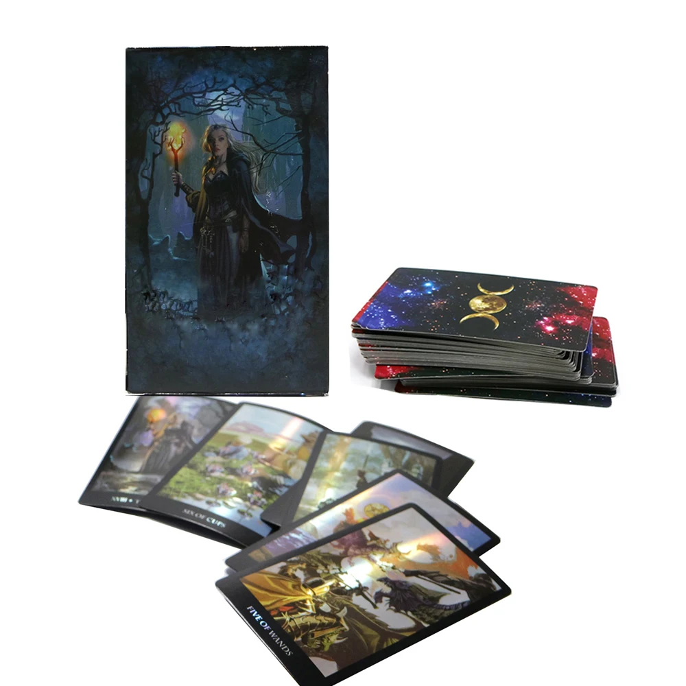 

Новые карты Shine witch Tarot game, полный английский руководство, красивая голографическая настольная игра Таро для девочек