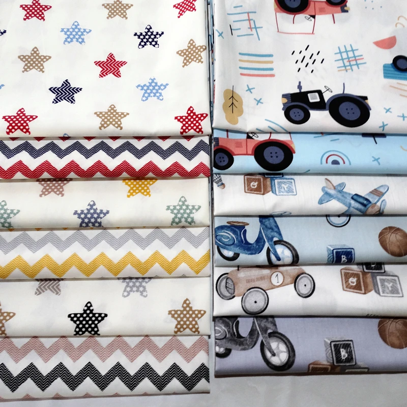 100% Cotton Twill Print for DIY Handmade Sewing Home Textile Child Dress Making Woven Soft Fabric Truck and Star Cotton Fabric
