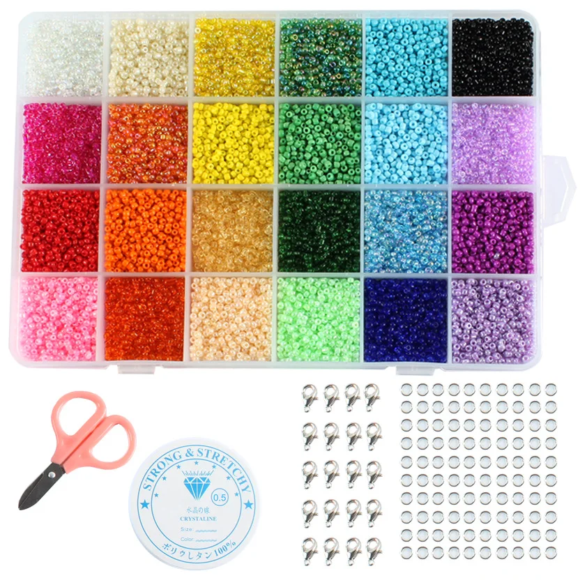 

12000pcs 3MM Small Craft Beads Kit Rainbow Color Seed Beads Jewelry Making Set For DIY Bracelet Eraring Neckalce Accessories
