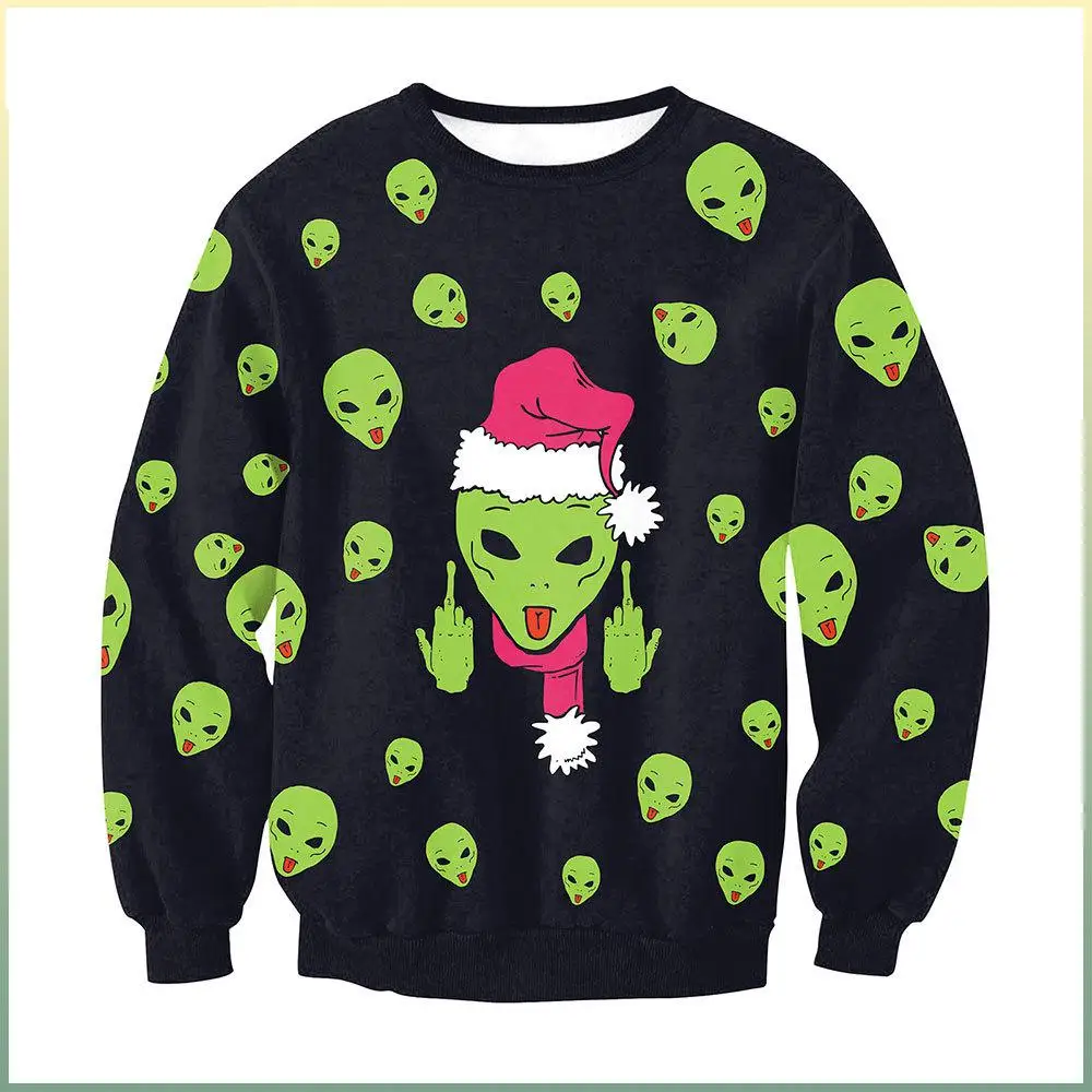 

Christmas Alien Funny 3d Hoodie Printing Round Neck Hoodies Men Long Sleeve Top Hip Hop Hoodie Sweatshirt Men