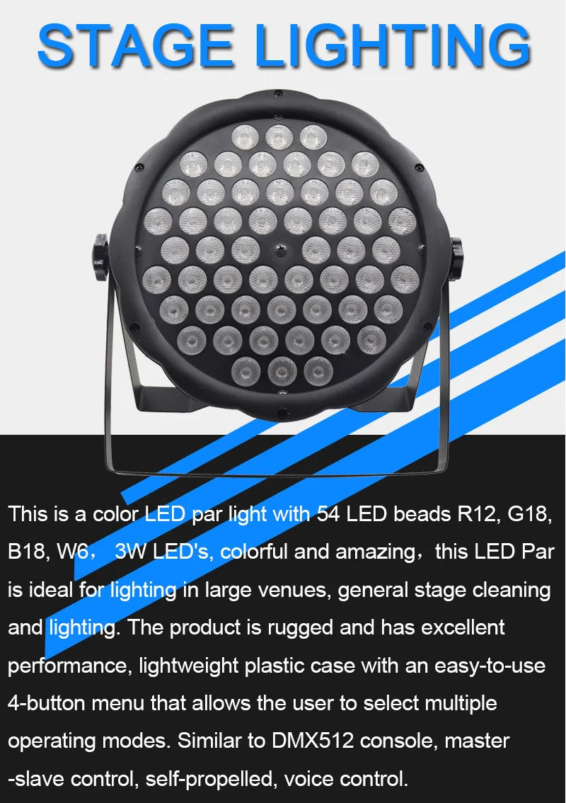 4 шт./лот светодиодный par Светильник s 54x3 Вт DJ Par светодиодный 54*3 Вт светильник s R12, G18, B18, W6 моющийся диско-светильник DMX контроллер эффект
