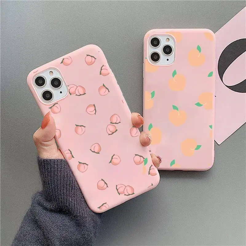 

Peach pink fruit pattern Phone Case Candy Color for iPhone 6 7 8 11 12 s mini pro X XS XR MAX Plus