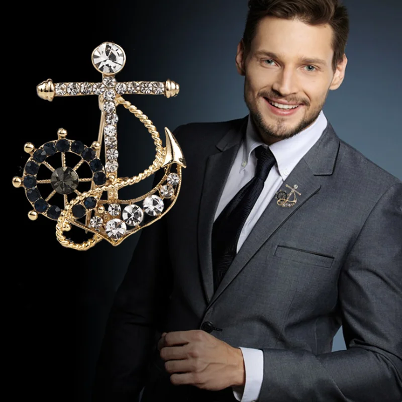 Мужские Броши морской руль якорь брошки булавки со стразами броши костюм