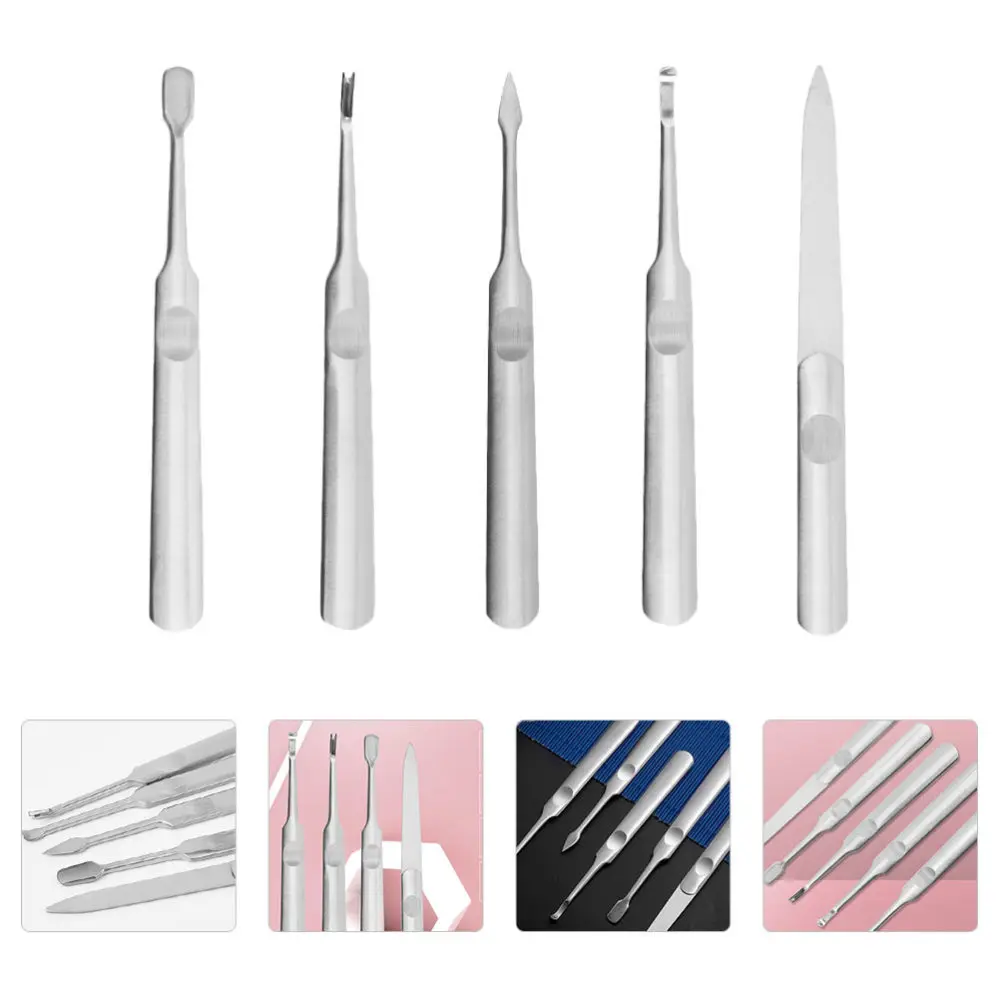 

1 Set of Nail Polish Remover Tools Kit Cuticle Peeler Scraper Ear Spoon (Silver)