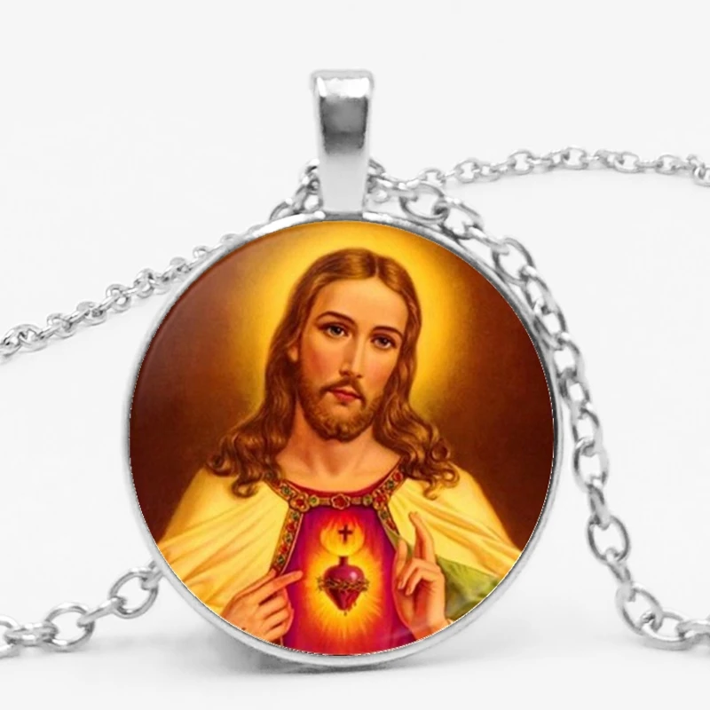 hot sacred heart of jesus for girls wholesale luxury brand jewelry glass cabochon choker angel wings pendant necklace jewelry free global shipping
