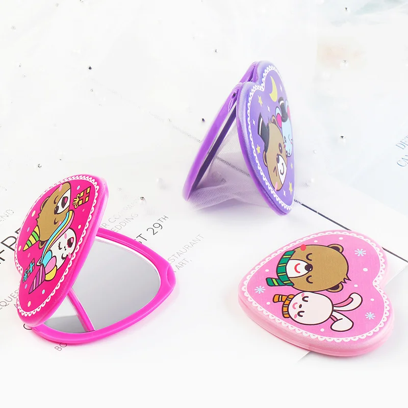 

1 PC Pattern Heart Shaped Mini Makeup Mirror Portable Pocket Mirror Double-Sided Folding Cosmetic Mirror Women Gifts