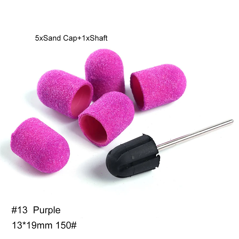 Purple 13 6 шт. шлифовальный колпачок+ вал для ногтей набор сверл 150# шлифовальные ленты для маникюра сменный шлифовальный инструмент для чистки ногтей LA721 - Цвет: Purple 13