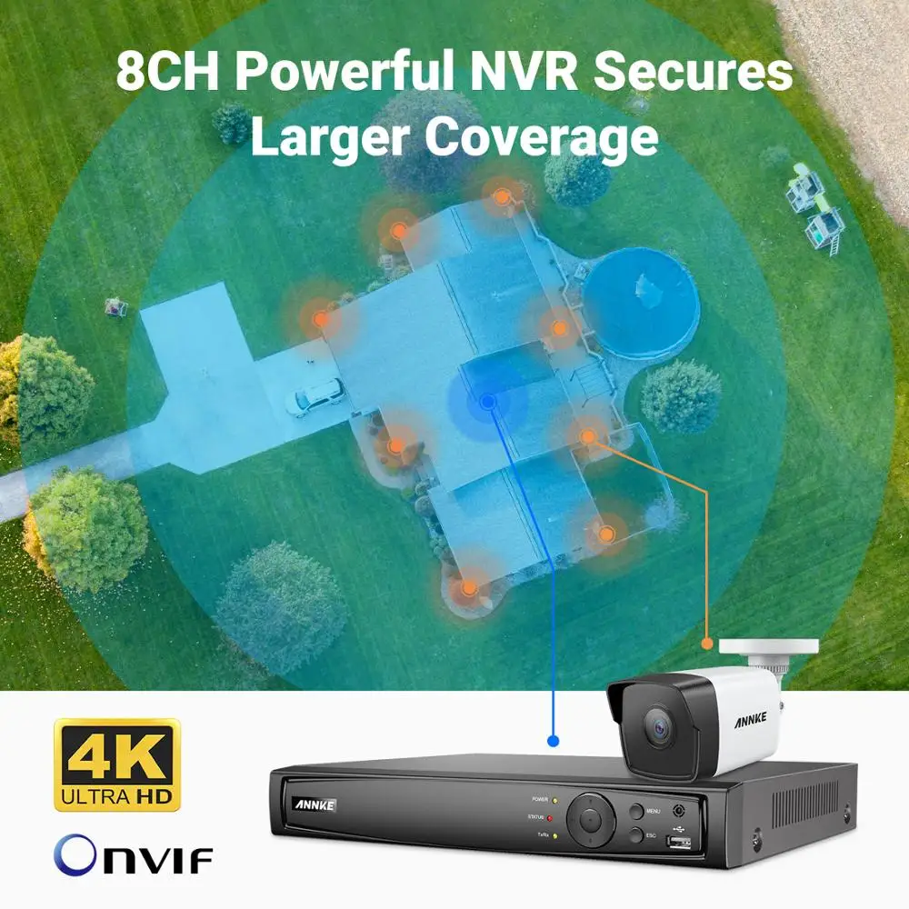 ANNKE 8CH HD 5MP POE сетевой видеорегистратор безопасности Системы 8MP H.265+ NVR с 8X5 Мп возможностью погружения на глубину до 30 м Цвет Ночное видение всепогодный WI-FI IP Камера