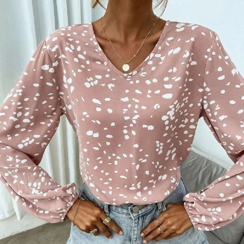 

Корейские свободные рубашки с круглым вырезом, шикарные женские топы с принтом в горошек, модная женская одежда с длинным рукавом, новинка н...