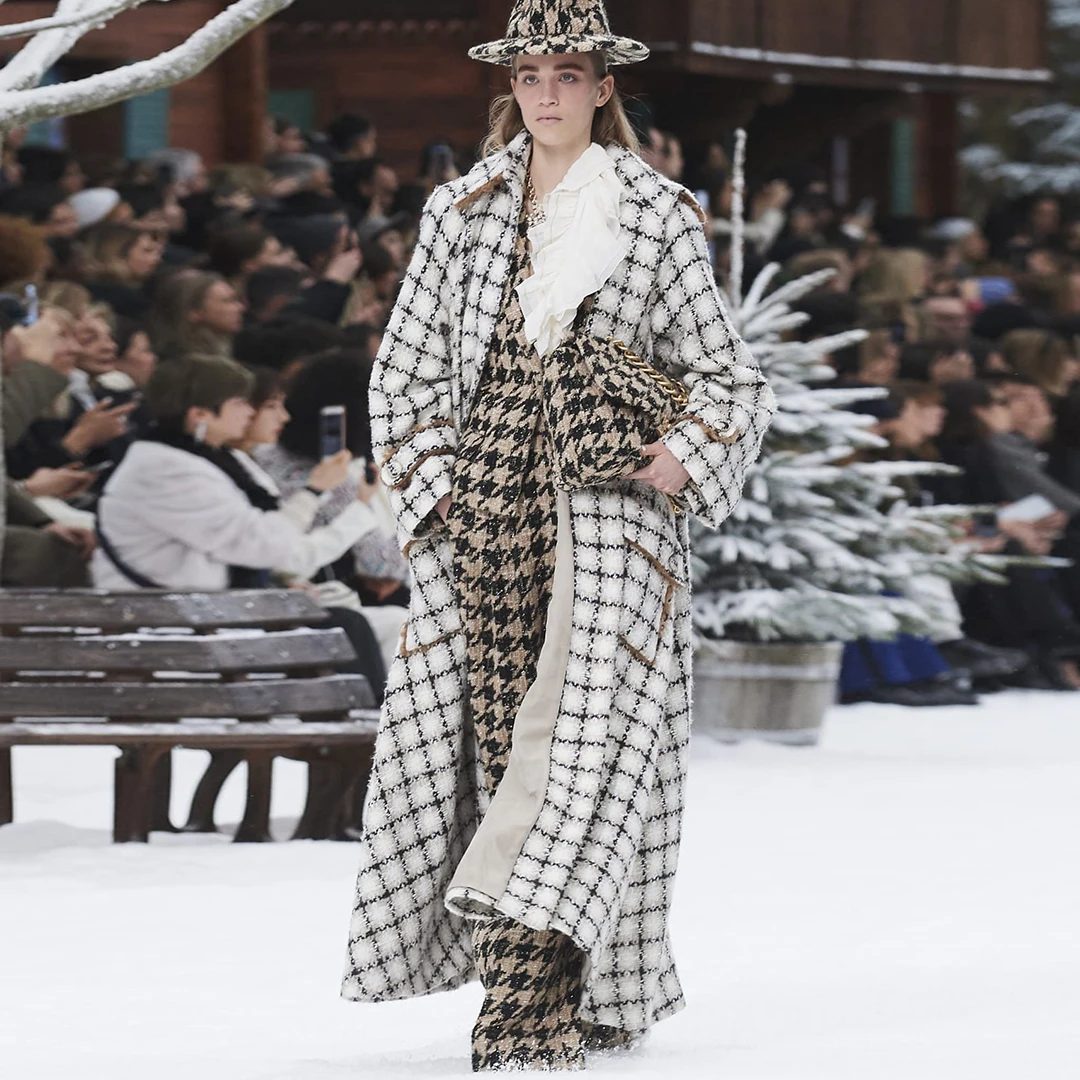 2020 Новинка Зимнее шикарное платье с рисунком гусиные лапки женский костюм