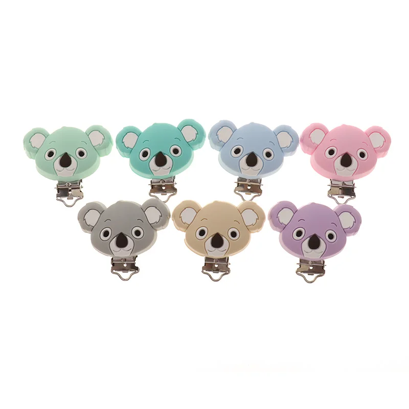 Fkisbox 2pcs Mouse Pacifier Clip Silicone Bead Baby Teether& Plastic Teething Accessories Nipple Clasps Toy DIY Round Koala