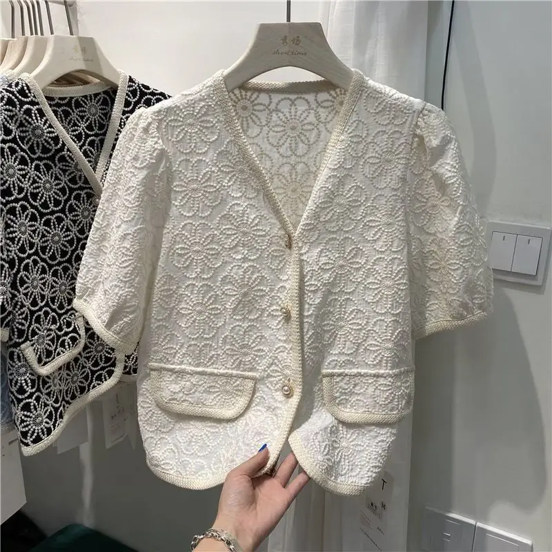 

2021 summer new high-end small fragrance short sleeve shirt women's fashion design