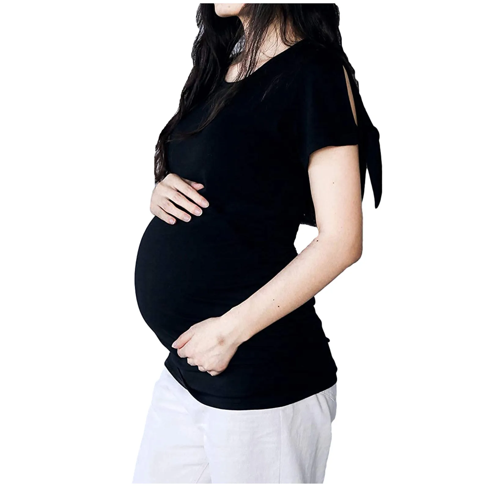 

Short Sleeve Side Ruched Pregnancy Top Pregnant Clothes Side Tie Bow Women Maternity Shirt Ropa Premama Embarazadas Camisetas