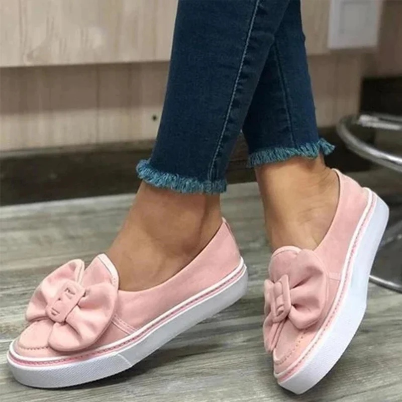 

New Fashion Flats Women Flock Bowknot Loafers Ladies Slip on Walking Shoes Woman Sneakers Plus Size Casual Female