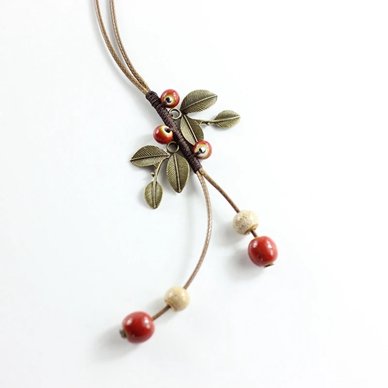 

Fashion Handmade Ceramic Leaf Pendant Necklaces For Women Jewelry Long Rope DIY Necklace Accessories