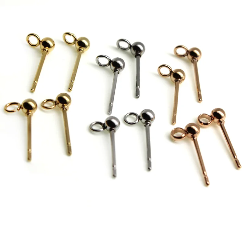 

20pcs Surgical Stainless Steel 3 4mm Round Ball Earrings Stud Post with Loop Fit Women DIY Earring Jewelry Making Findings