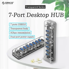 ORICO USB HUB Multi 4/7 Port High Speed  Transparent Series USB3.0 Splitter With Micro USB Power Port  For Laptop PC OTG Adapter