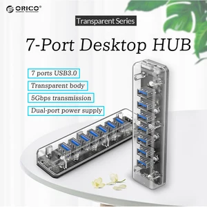orico usb hub multi 47 port high speed transparent series usb3 0 splitter with micro usb power port for laptop pc otg adapter free global shipping