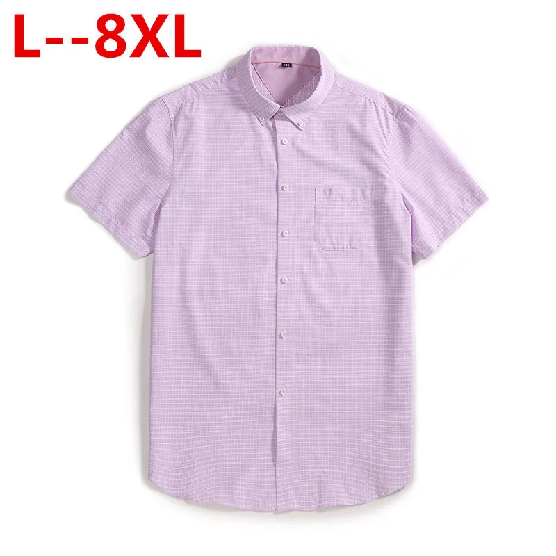 

Plus 8XL 6XL 5XL New Summer short sleeve turndown collar non-iron easy care plaid striped business men smart casual shirts