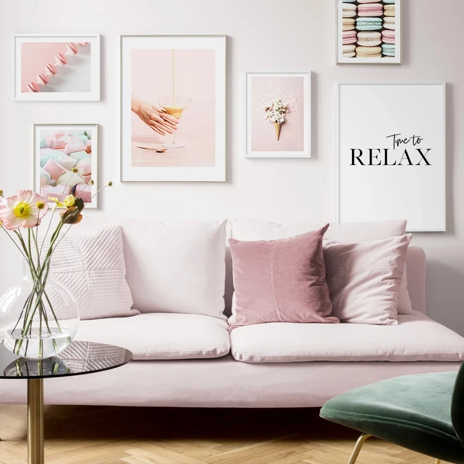

Macaron Wall Art Print Donut Poster Marshmallow Painting Peony Flower Posters Nordic Wall Pictures Grils Bedroom Decoration