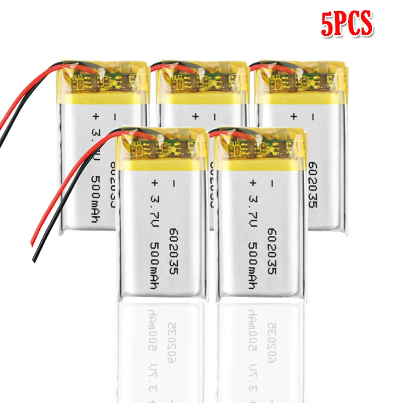 5pcs 500mAh 3,7 V 602035 литиевая полимерная аккумуляторная батарея для навигационного рекордера, Wi-Fi машина, стерео динамик, массаж - Цвет: 5pcs
