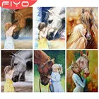 Картина из страз FIYO 5D сделай сам, мозаика с лошадью, полноразмернаякруглая бриллиантовая вышивка с портретом девушки, вышивка крестиком, домашние Висячие картины