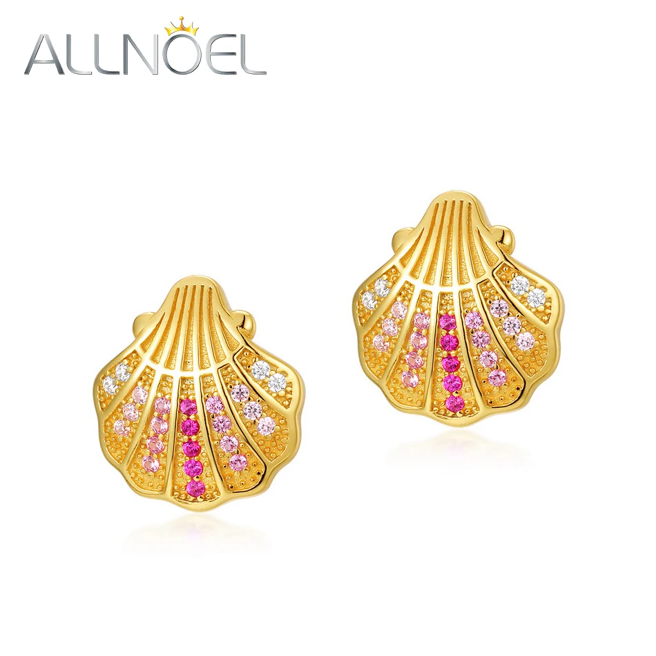 

ALLNOEL Brass Stud Earrings For Women Trendy Style Gold Plated Copper Earrings Jewelry Shell New Shape Rainbow Zircon Jewelry