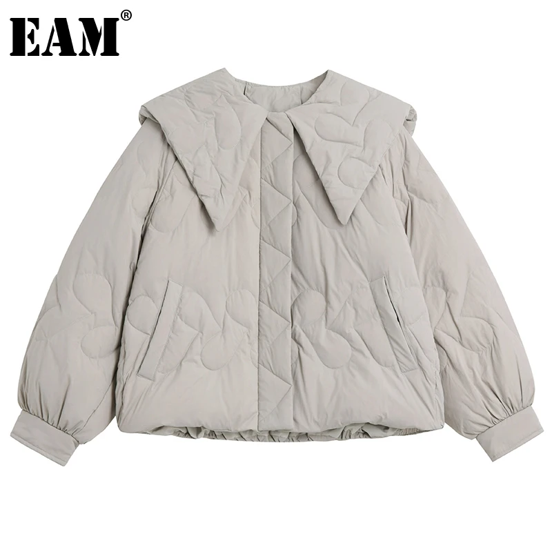 

[EAM] Свободная серая теплая пуховая куртка большого размера, новые теплые женские парки с длинным рукавом, модные осенне-зимние 2021 1DE5038