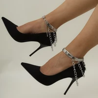 liwo 1piece punk shoes chain anklets boots heel ankle bracelet metal multilayer tassels foot jewelry women summer bracelets