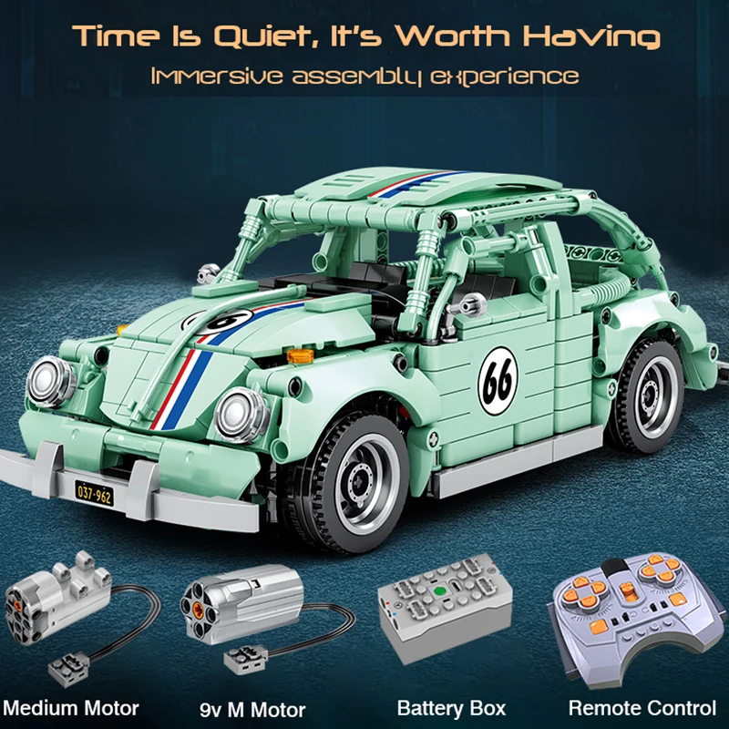 Moc High-tech Beetle классический автомобиль строительные блоки вернуть мощность функция