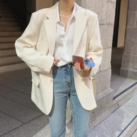mazefeng new 2020 simple creamy white blazer for women spring summer blazer single breasted jackets ladies formal suit jackets