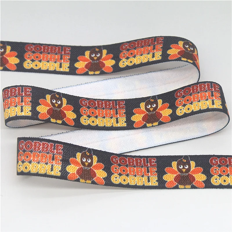 DHK 5/8'' 5yards Halloween Turkey Gobble Printed Fold Elastic FOE Stretch Ribbon Hairbow Headwear Headband DIY OEM 15mm E2006 |