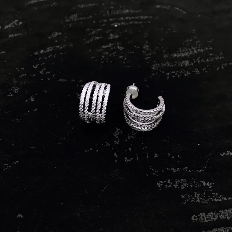 

S925 sterling silver summer new multi-circle hollow earrings female fashion bohemian style French light luxury earrings jewelry