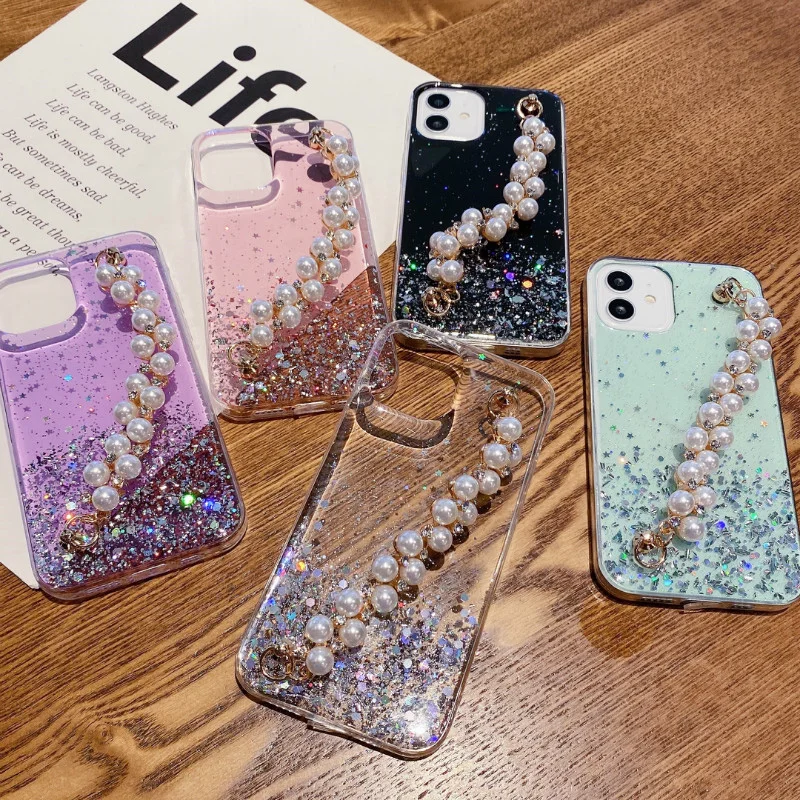luxury gradient glitter star case for huawei p50 pro p40 lite y7a y7p nova 8i p smart 2021 5g phone covers with pearl bracelet free global shipping