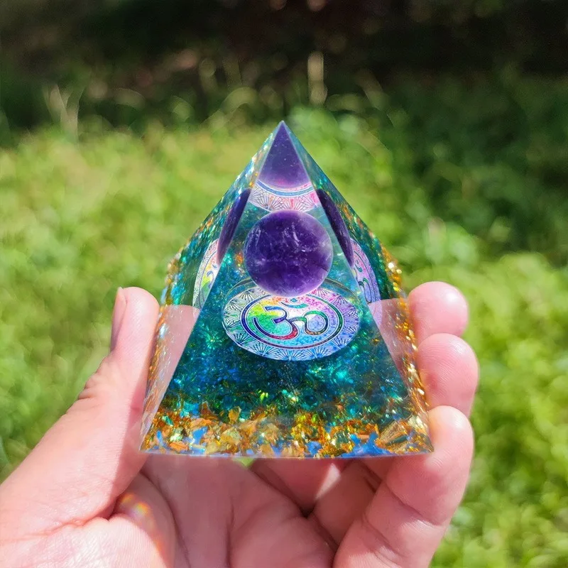 

Tree of Life Orgone Pyramid Amethyst Peridot Healing Crystal Energy Orgonite Pyramide EMF Protection Meditation Tool Home Decor