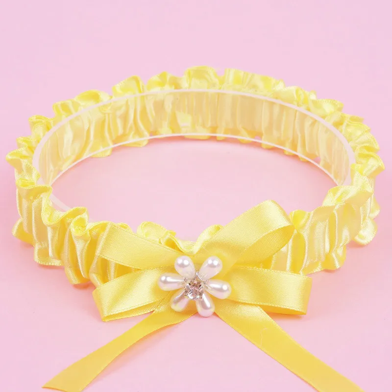 Yellow Single Bowknot Pearl Flower Rhinestone Bride's Garter Wedding Supplies Elastic Leg Ring | Женская одежда