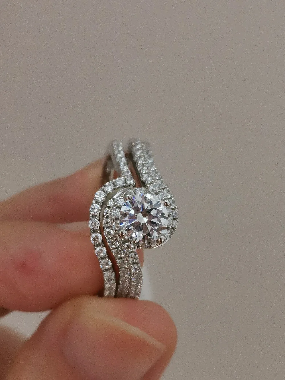 Newshe 1.2Ct Белый Круглый AAA CZ Твердые 925 пробы серебро обручальное кольцо набор модные ювелирные изделия для женщин 1R0023