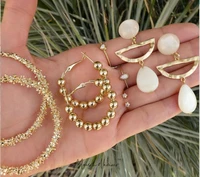 minimalist hyperbole 3pc set gold plating earrings geometric round pearl earrings