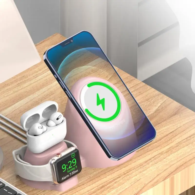 

Wireless Charger Stand For AirPods For IWatch For IPhone12 Series Magnetic Wireless Charger Silicone Holder Support Dropship