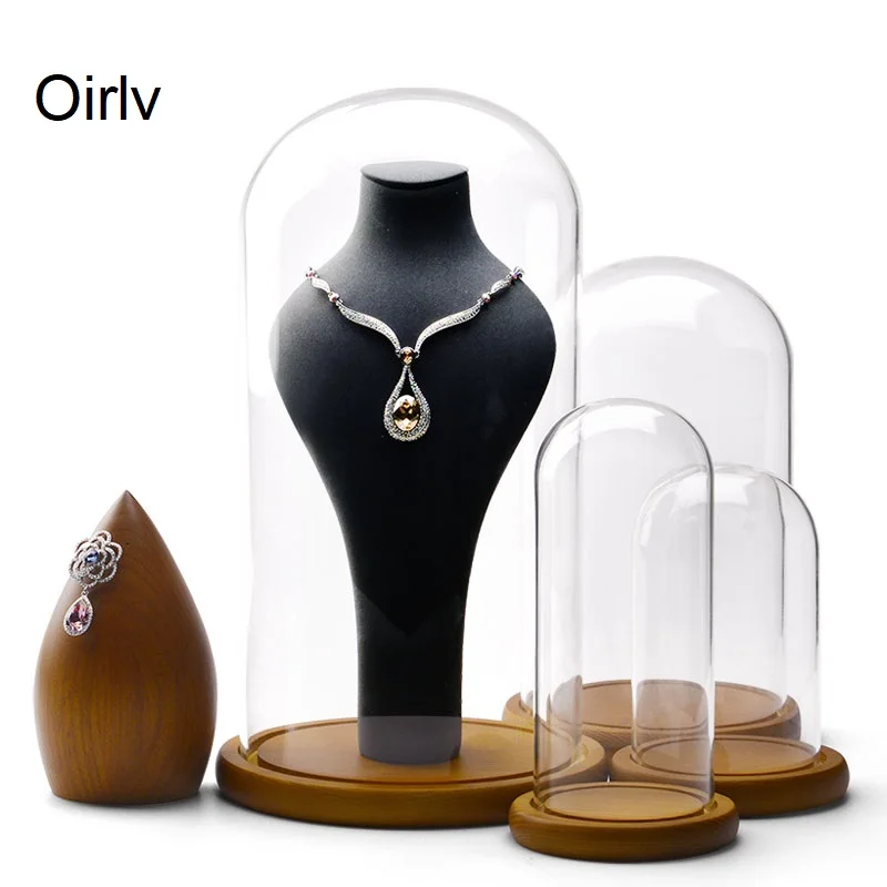

Oirlv Jewelry Display Shelf Solid Wood Jewelry Shelf Window Counter Display Props Dustproof Glass Cover