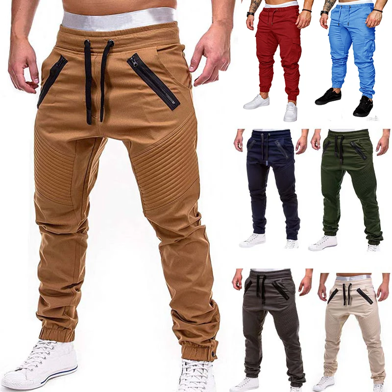 

Men Casual Joggers Pants Solid Thin Cargo Sweatpants Male Multi-pocket Trousers New Mens Sportswear Hip Hop Harem Pencil Pants